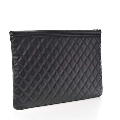 Chanel Lambskin Quilted Large Boy Zip Pouch Black 2 of 9