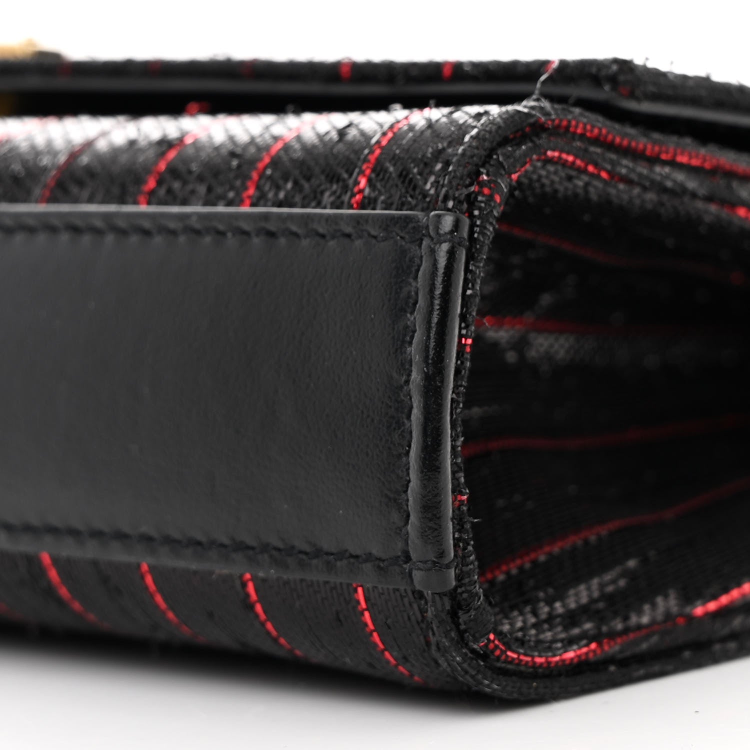 Saint Laurent Metallic Calfskin Striped Small Monogram Kate Satchel Black Red 10 of 10