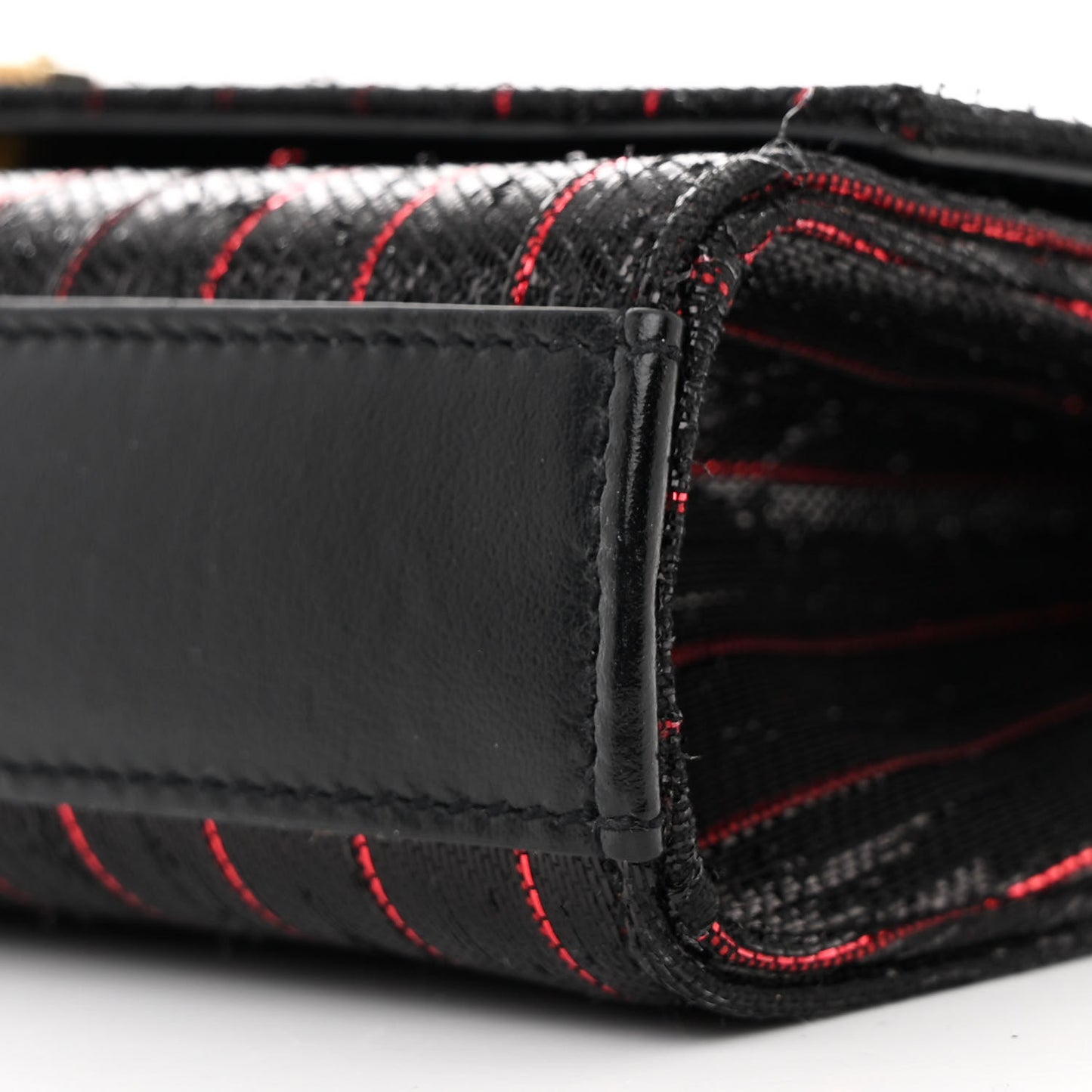 Metallic Calfskin Striped Small Monogram Kate Satchel Black Red