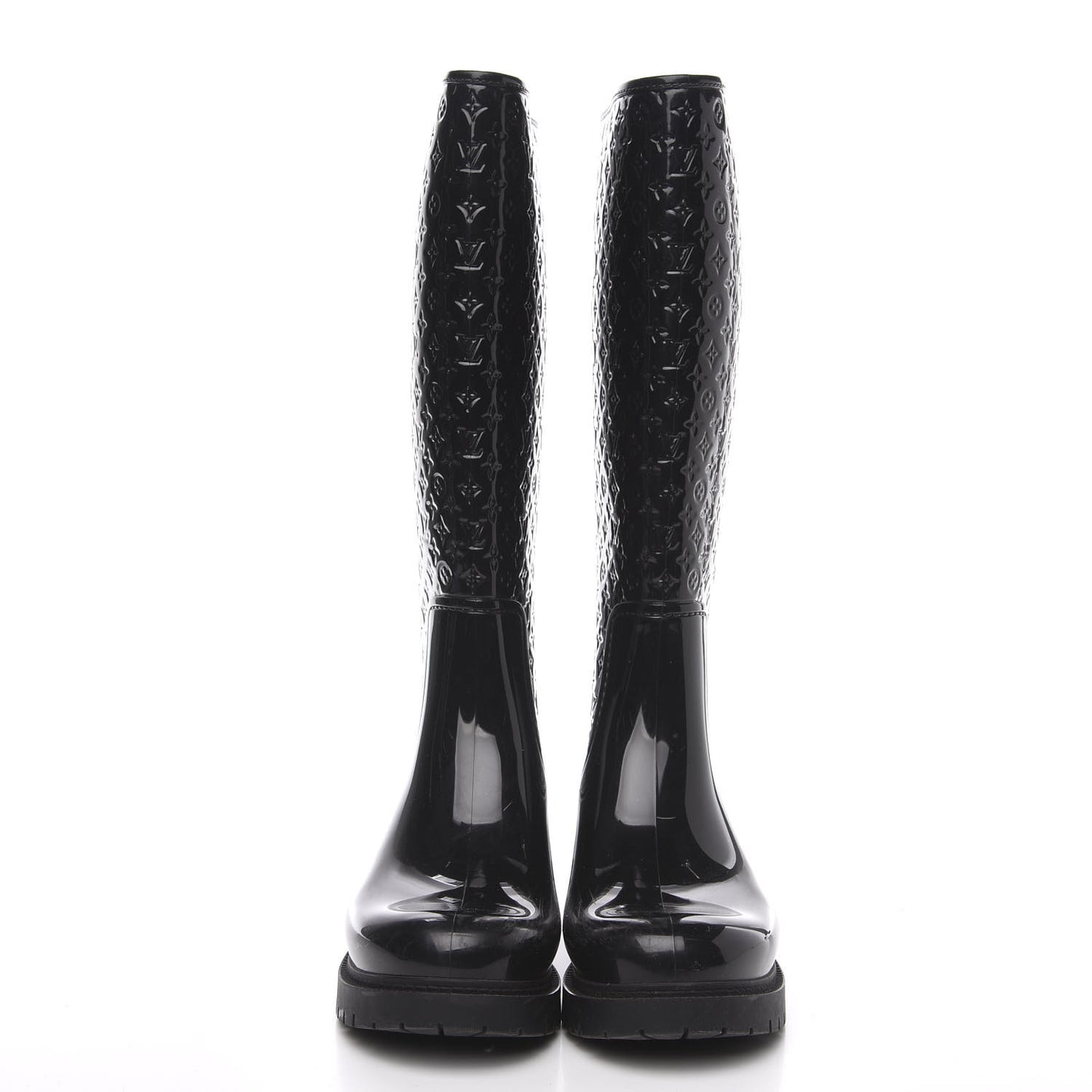 Rubber Embossed Monogram Splash Rain Boots 36 Black