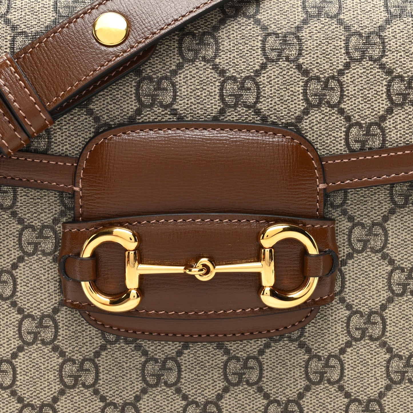 GG Supreme Monogram Horsebit 1955 Shoulder Bag Beige Brown Sugar