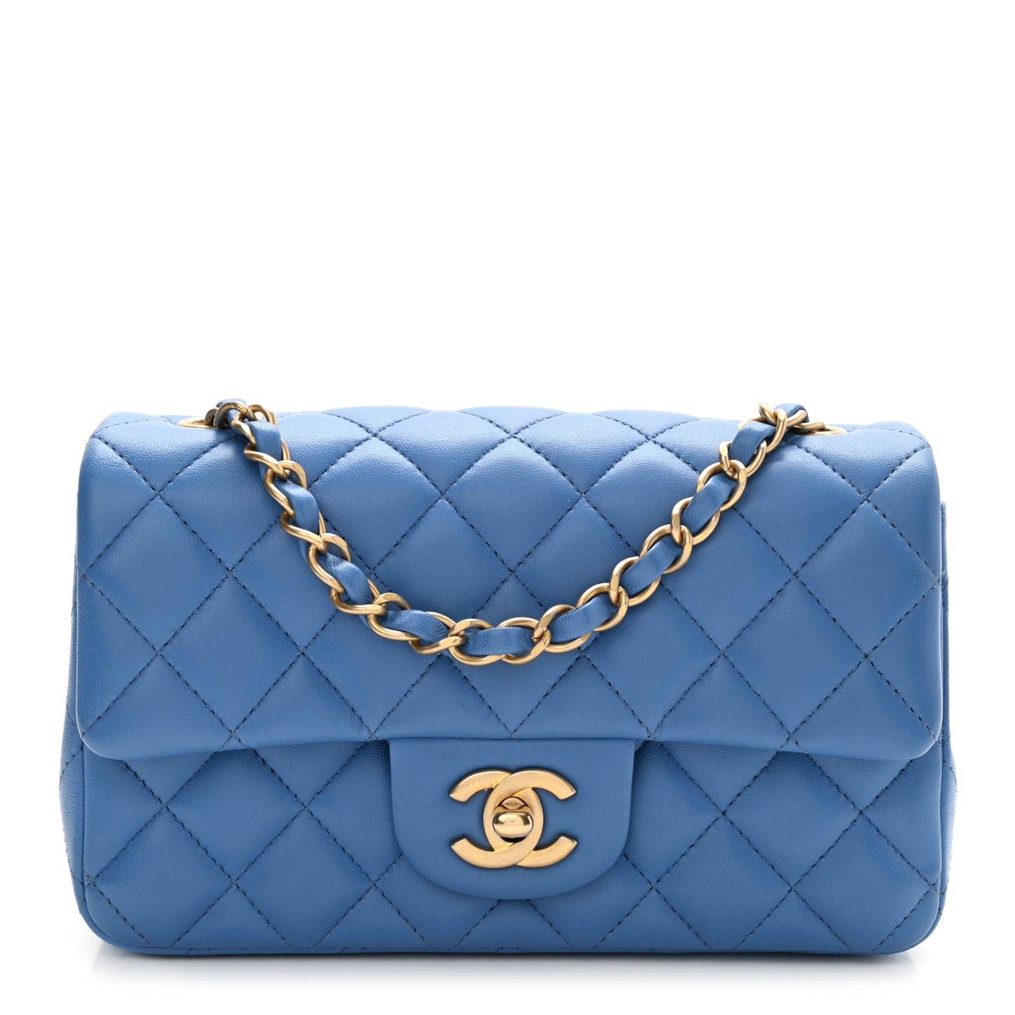 Lambskin Quilted Mini Rectangular Flap Blue