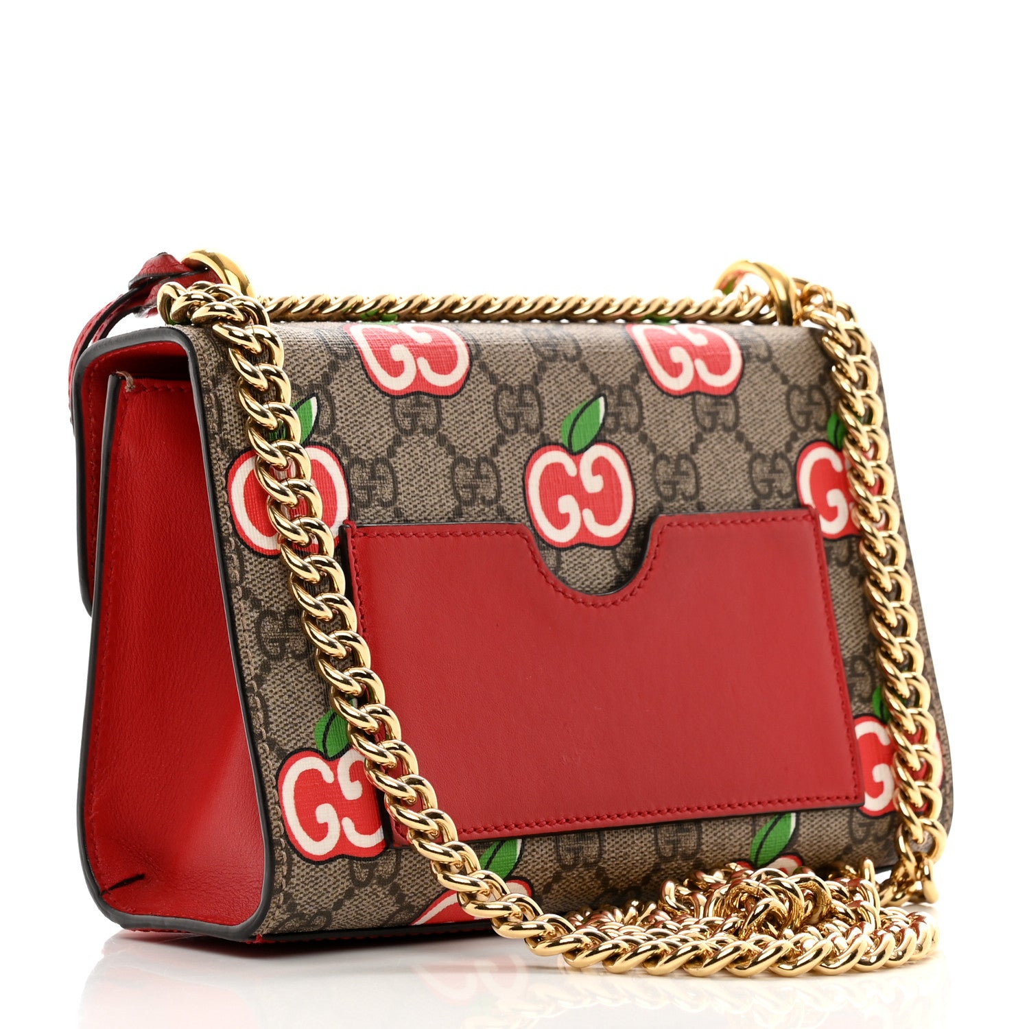 Gucci GG Supreme Monogram Apple Small Padlock Shoulder Bag Beige Multicolor Lobster Red 3 of 13