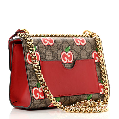Gucci GG Supreme Monogram Apple Small Padlock Shoulder Bag Beige Multicolor Lobster Red 3 of 13