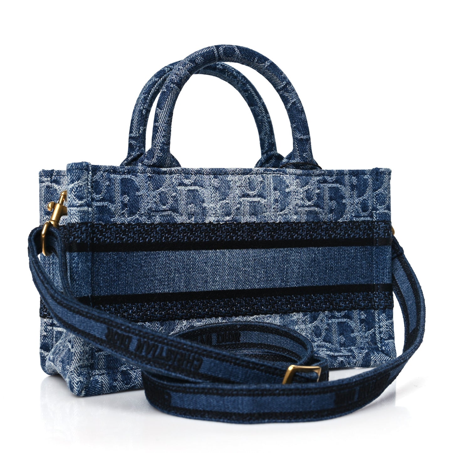 Denim Oblique Mini Book Tote With Strap Blue