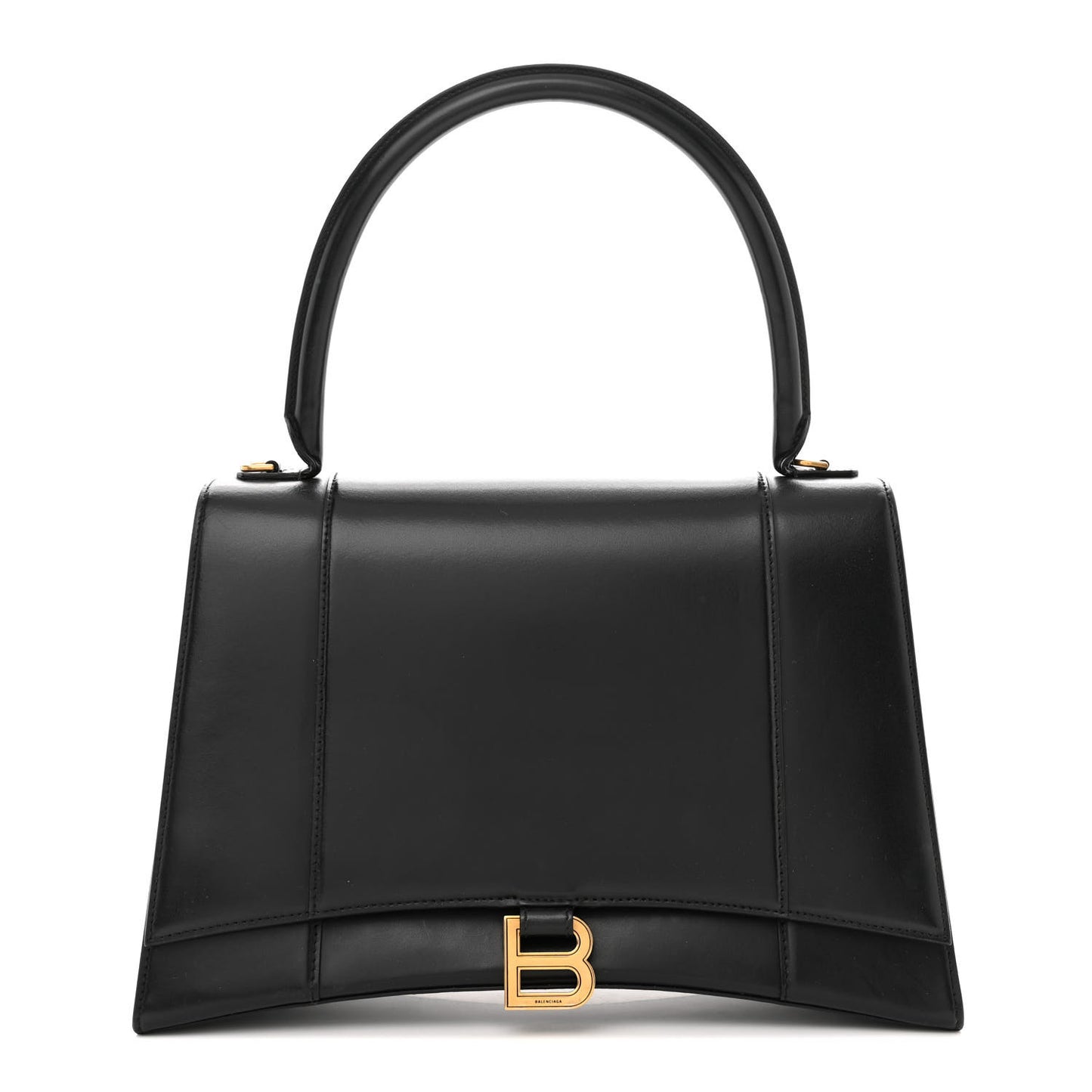 Shiny Box Calfskin Medium Hourglass Top Handle Bag Black