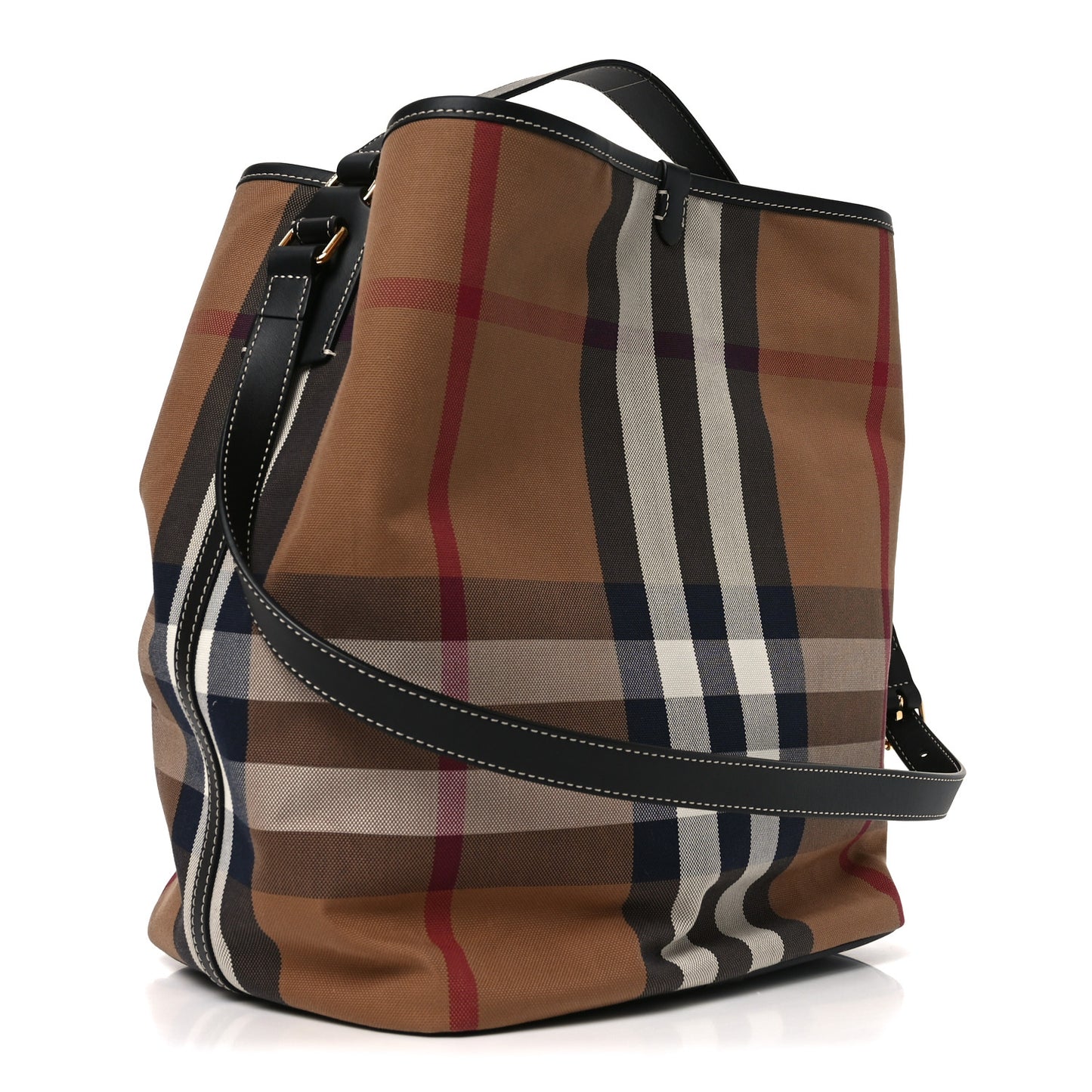 Giant Check Canvas Calfskin Ashby Bucket Bag Birch Brown