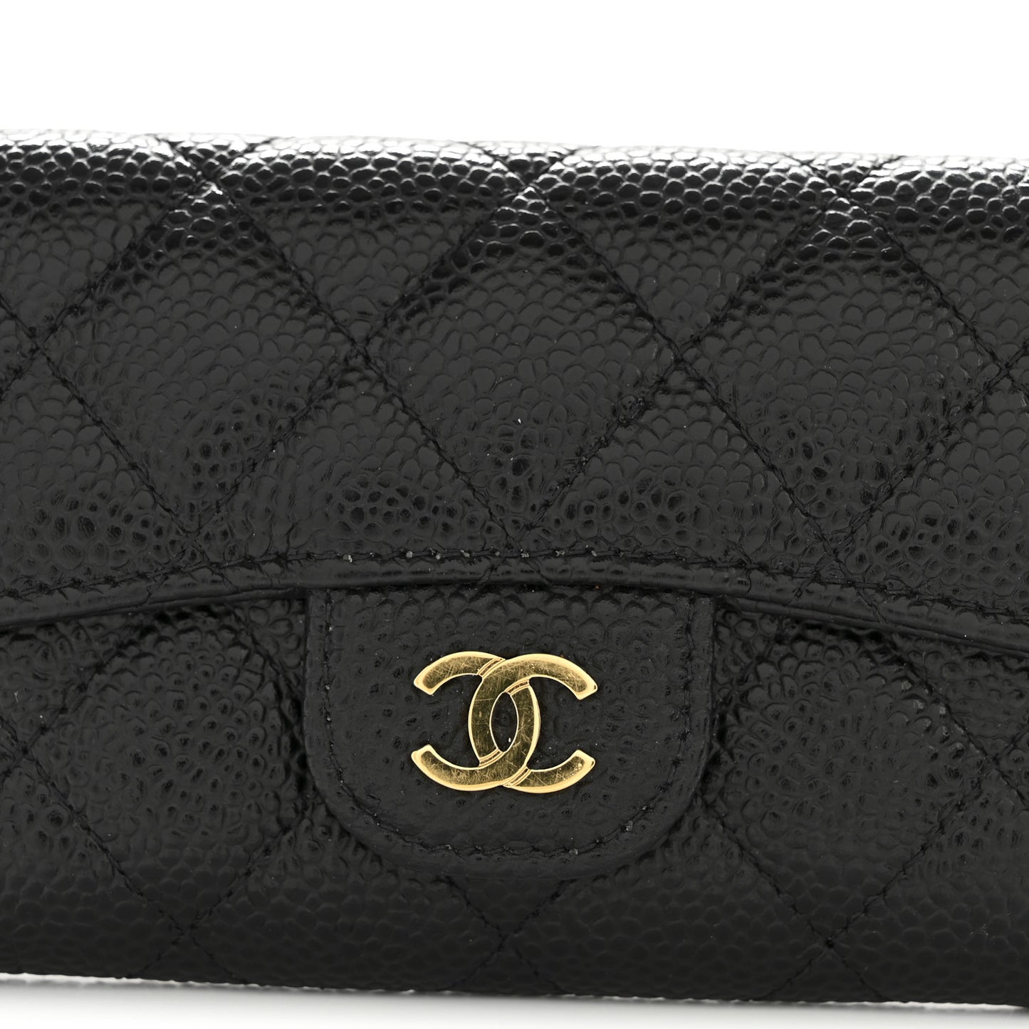 Caviar Quilted Flap Card Holder Wallet Black