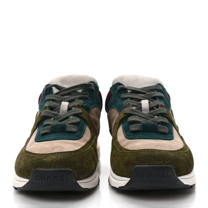 Chanel Suede Calfskin CC Sneakers 36.5 Green Beige 2 of 9
