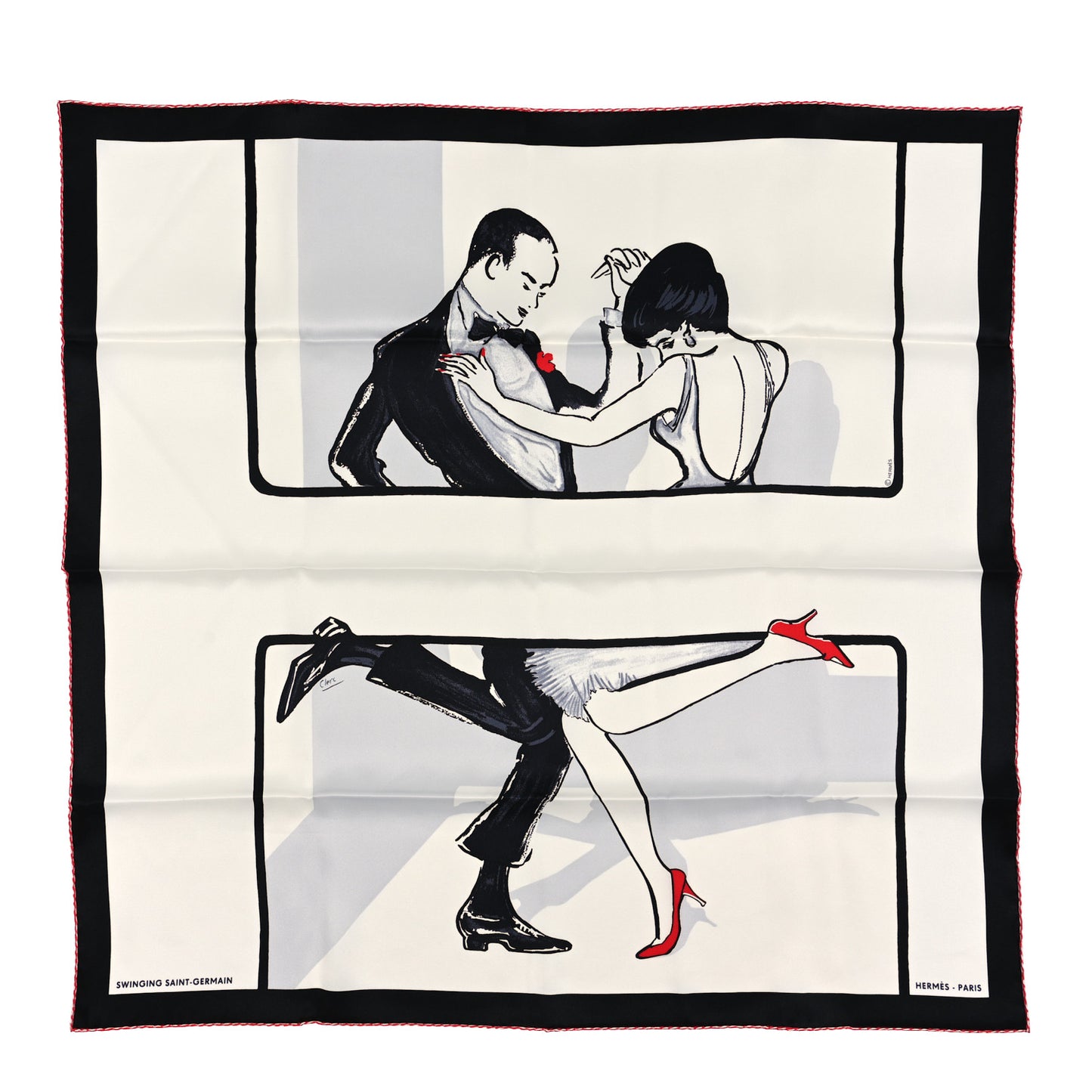 Silk Swinging Saint Germain Scarf 70 White Black Rouge