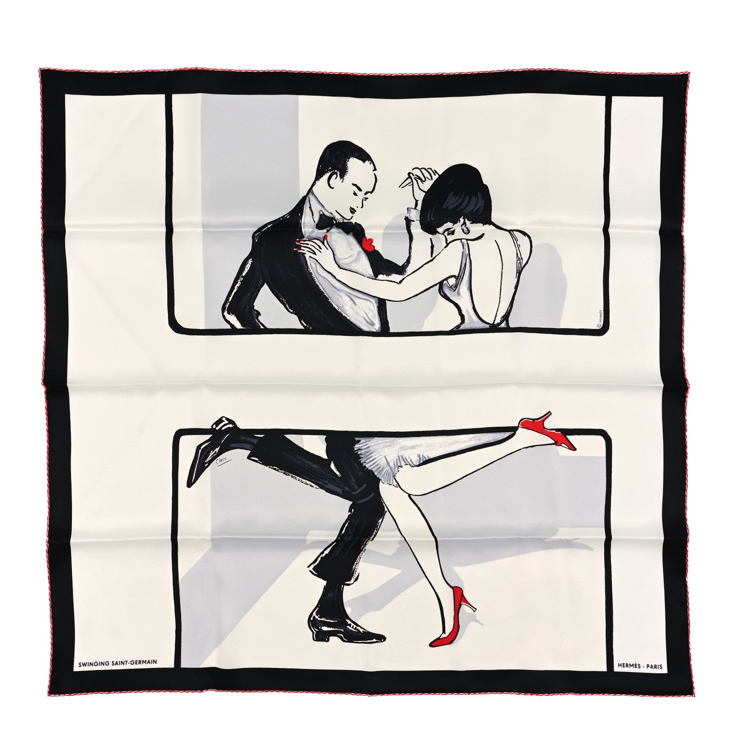 Hermes Silk Swinging Saint Germain Scarf 70 White Black Rouge 1 of 3