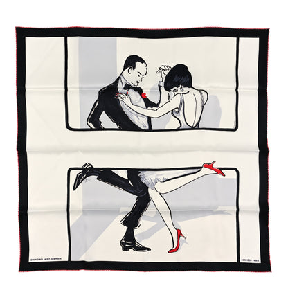 Hermes Silk Swinging Saint Germain Scarf 70 White Black Rouge 1 of 3