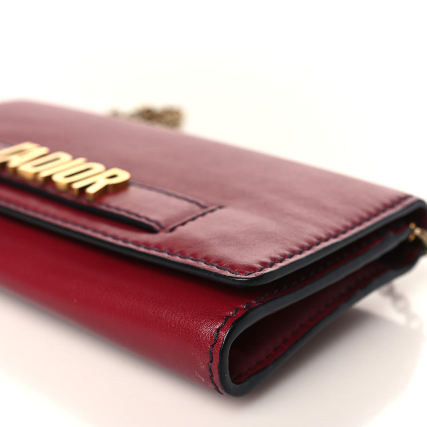 Grained Lambskin J'adior Croisiere Chain Wallet Red