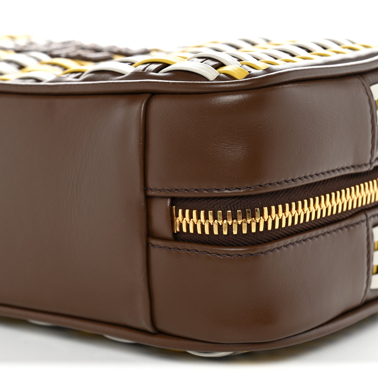Woven Calfskin Small Beau Top Handle Bag Acero Sole Talco