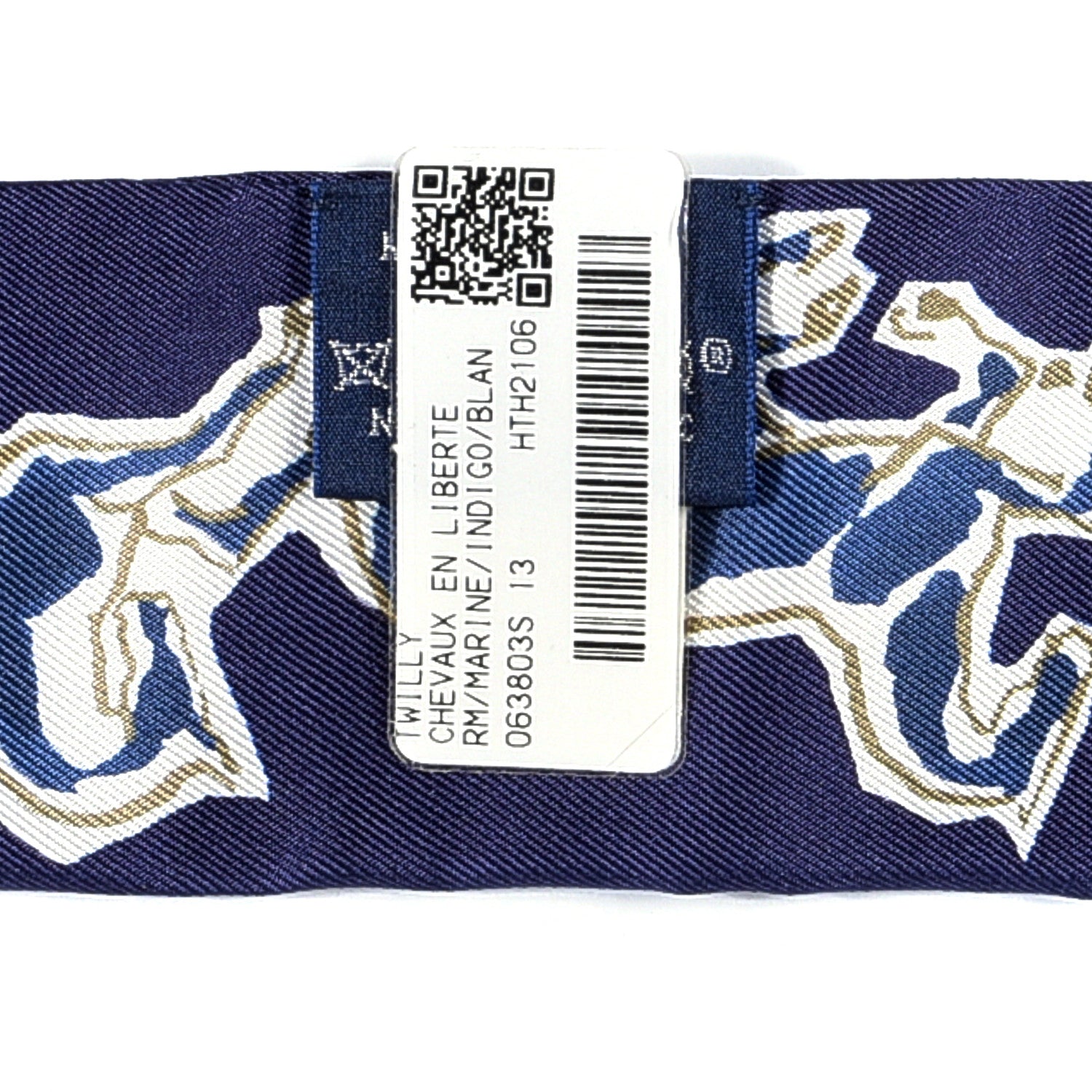 Hermes Silk Chevaux En Liberte Twilly Marine Indigo Blanc 4 of 4
