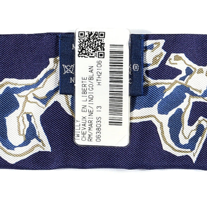 Hermes Silk Chevaux En Liberte Twilly Marine Indigo Blanc 4 of 4