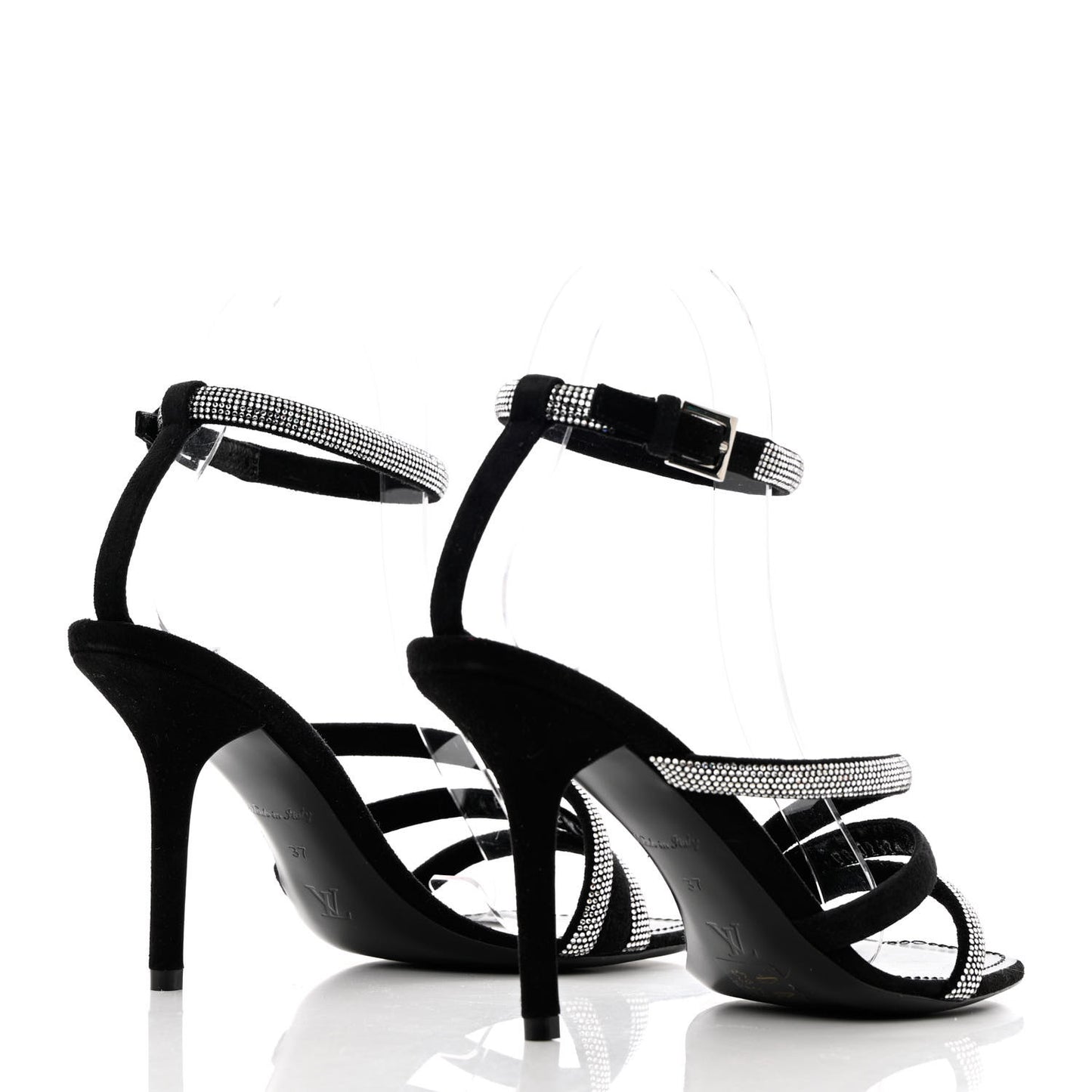 Suede Goat Rhinestone Appeal Sandals 37 Black