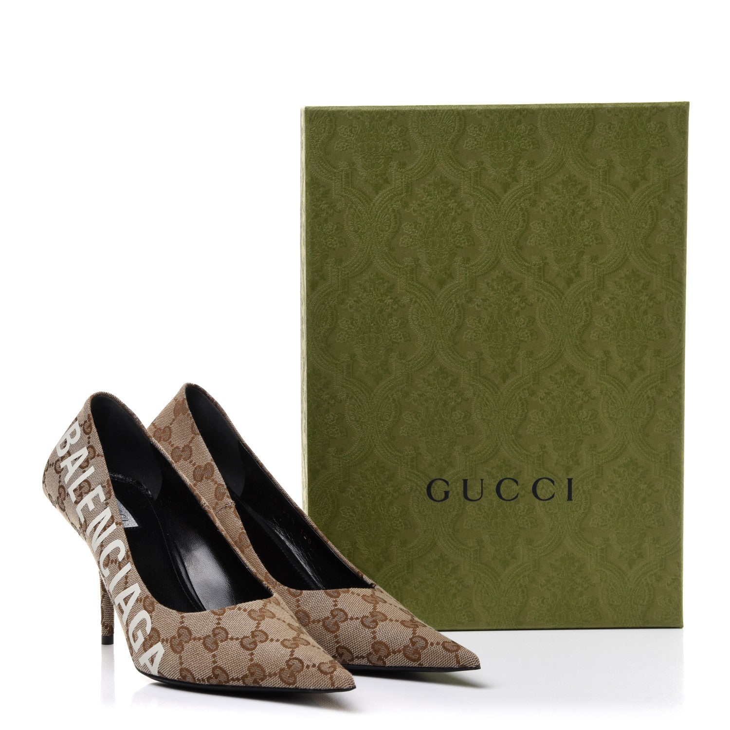 Balenciaga X GUCCI GG Monogram Square Knife 80mm Pumps 39.5 Beige Ebony 9 of 9