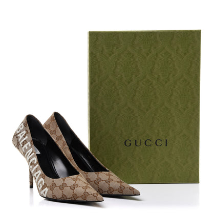 Balenciaga X GUCCI GG Monogram Square Knife 80mm Pumps 39.5 Beige Ebony 9 of 9