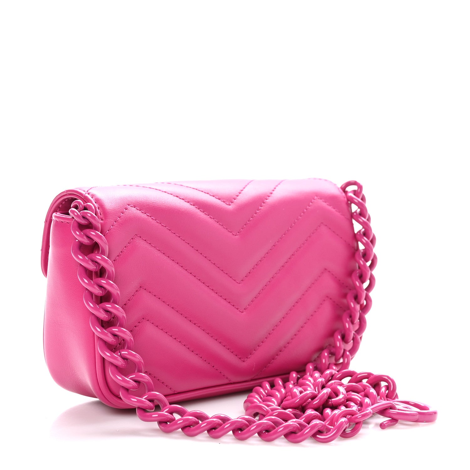Gucci Calfskin Matelasse Monochrome GG Marmont Chain Belt Bag Classic Fuxia 3 of 10