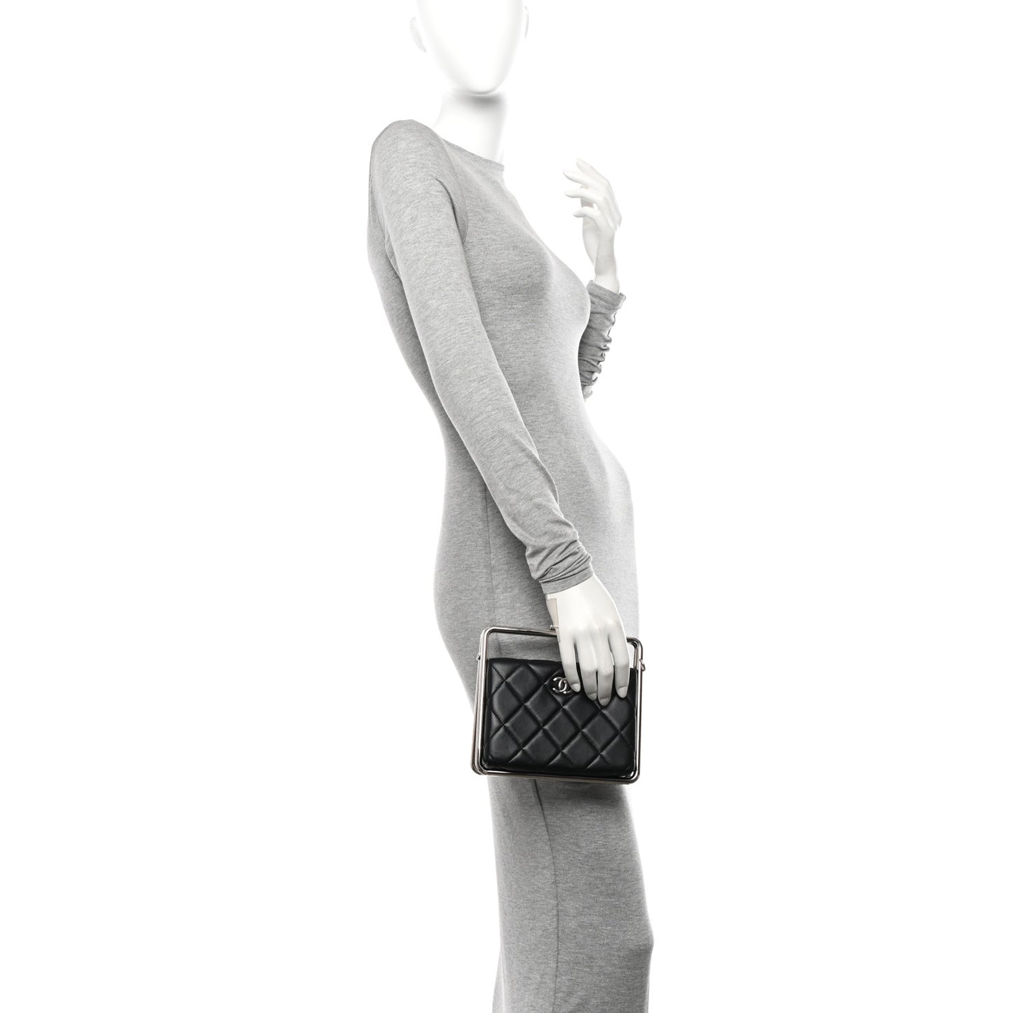 Quilted Lambskin Metal Bar Clutch Bag Black