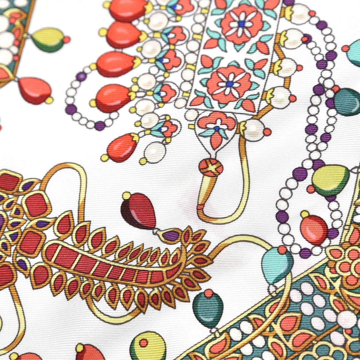 Hermes Silk Parures Des Maharajas Scarf 90 Blanc Corail Vert 5 of 8