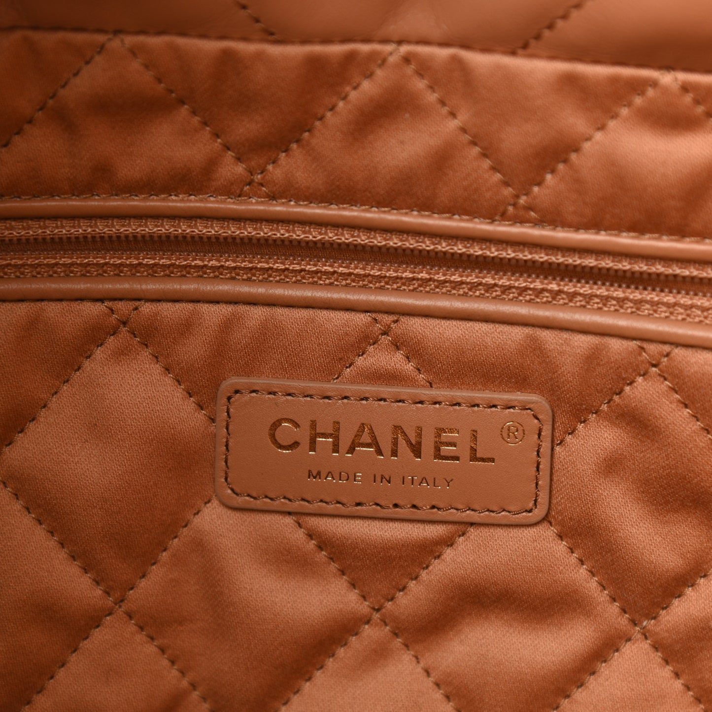 Shiny Calfskin Quilted Small Chanel 22 Camel