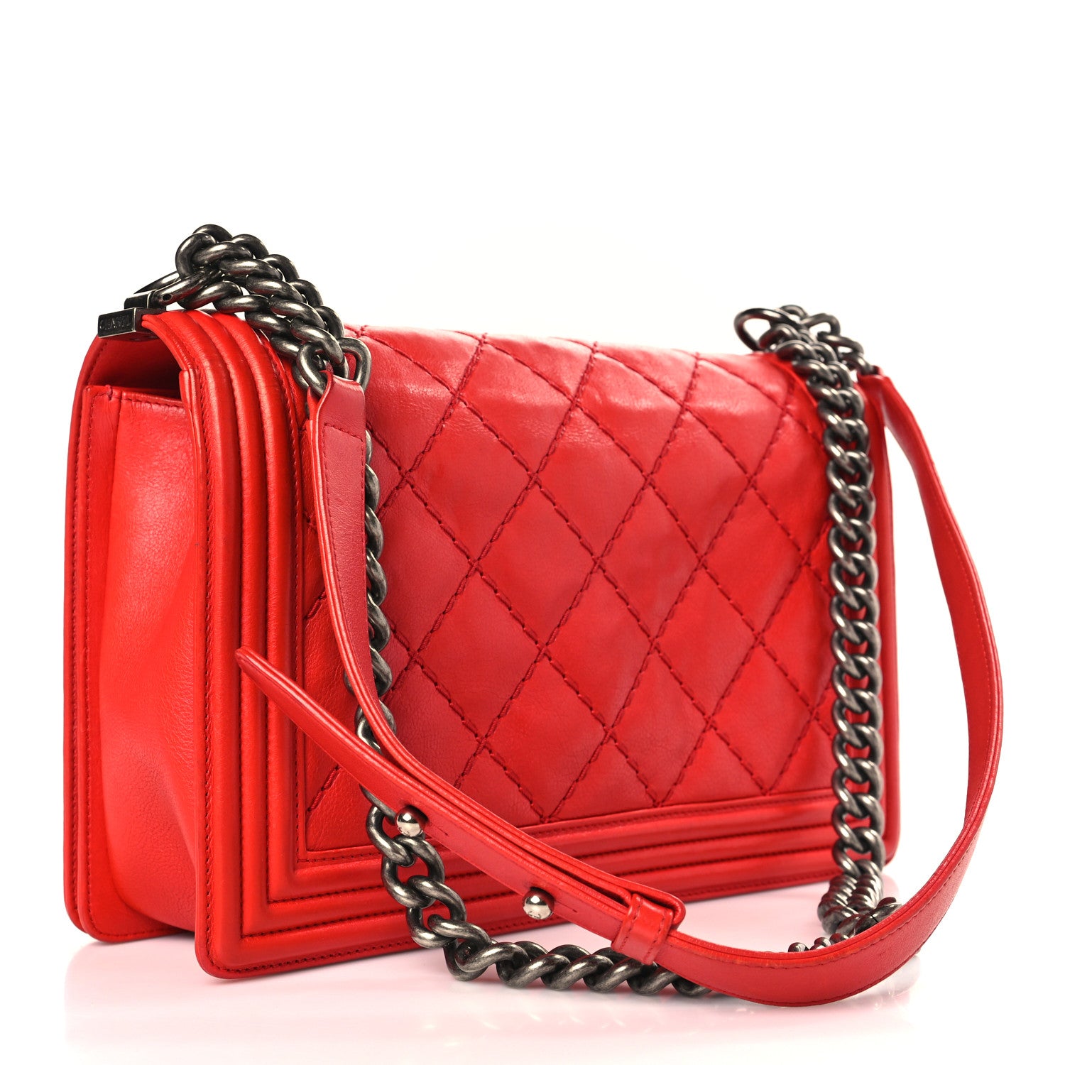 Chanel Calfskin Double Stitch New Medium Boy Flap Red 3 of 10