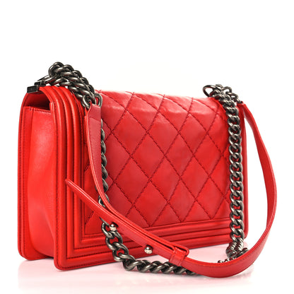 Chanel Calfskin Double Stitch New Medium Boy Flap Red 3 of 10
