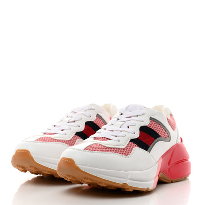 Gucci Lavaredo Eco Fabric Mesh Web Womens Rhyton Reflective Sneakers 37 Great White Water Rose Silver 3 of 8