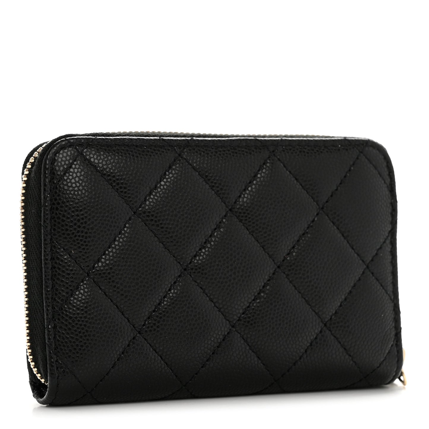 Caviar Crystal Quilted CC Zip Coin Purse Black