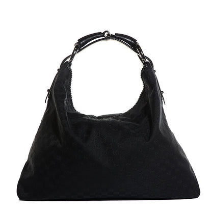 Gucci Monogram Large Horsebit Chain Hobo Black 1 of 6