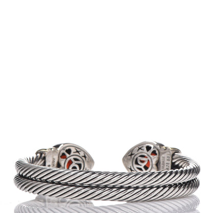 David Yurman Sterling Silver 14K Yellow Gold Garnet Heart Double Cable Cuff Bracelet 8 of 11