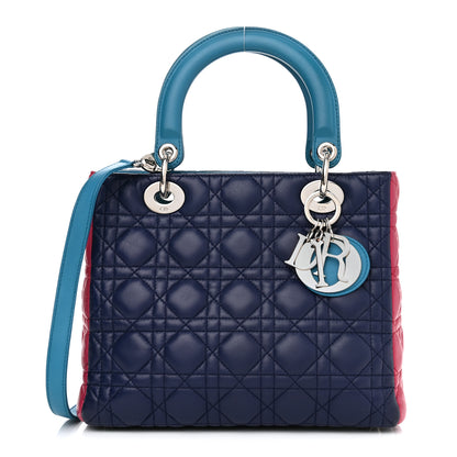 Christian Dior Lambskin Cannage Medium Tri-Color Lady Dior Sapphire Fuchsia Turquoise 1 of 18