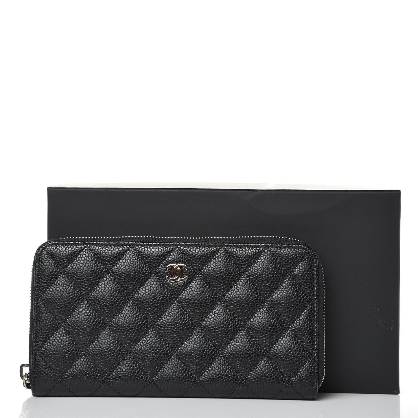 Caviar Quilted Large Gusset Zip Around Wallet Black
