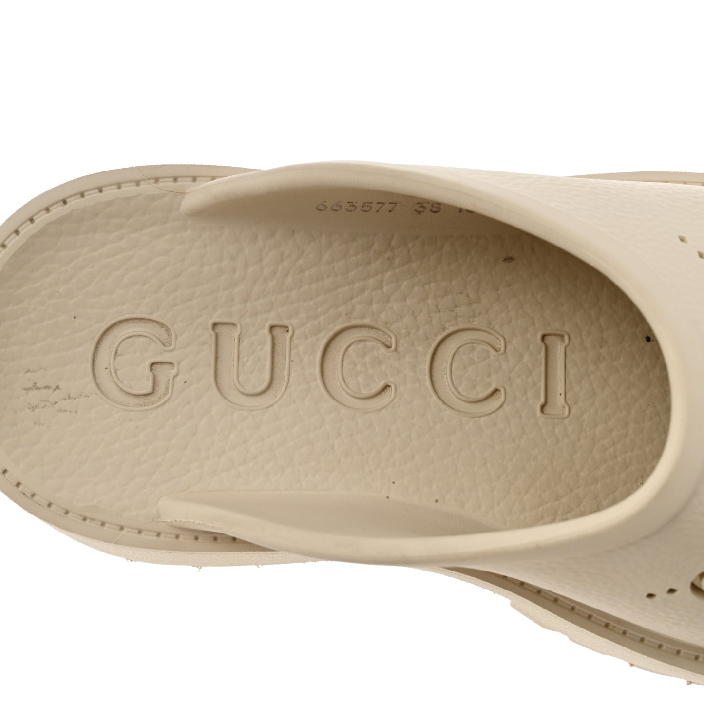 Rubber GG Monogram Perforated Elea Platform 55mm Lug Sole Sandals 38 Mystic White