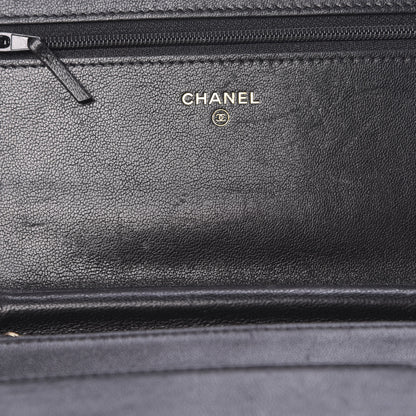 Chanel Caviar Sheepskin Chevron Quilted Vintage Mademoiselle Wallet On Chain WOC Black 12 of 17