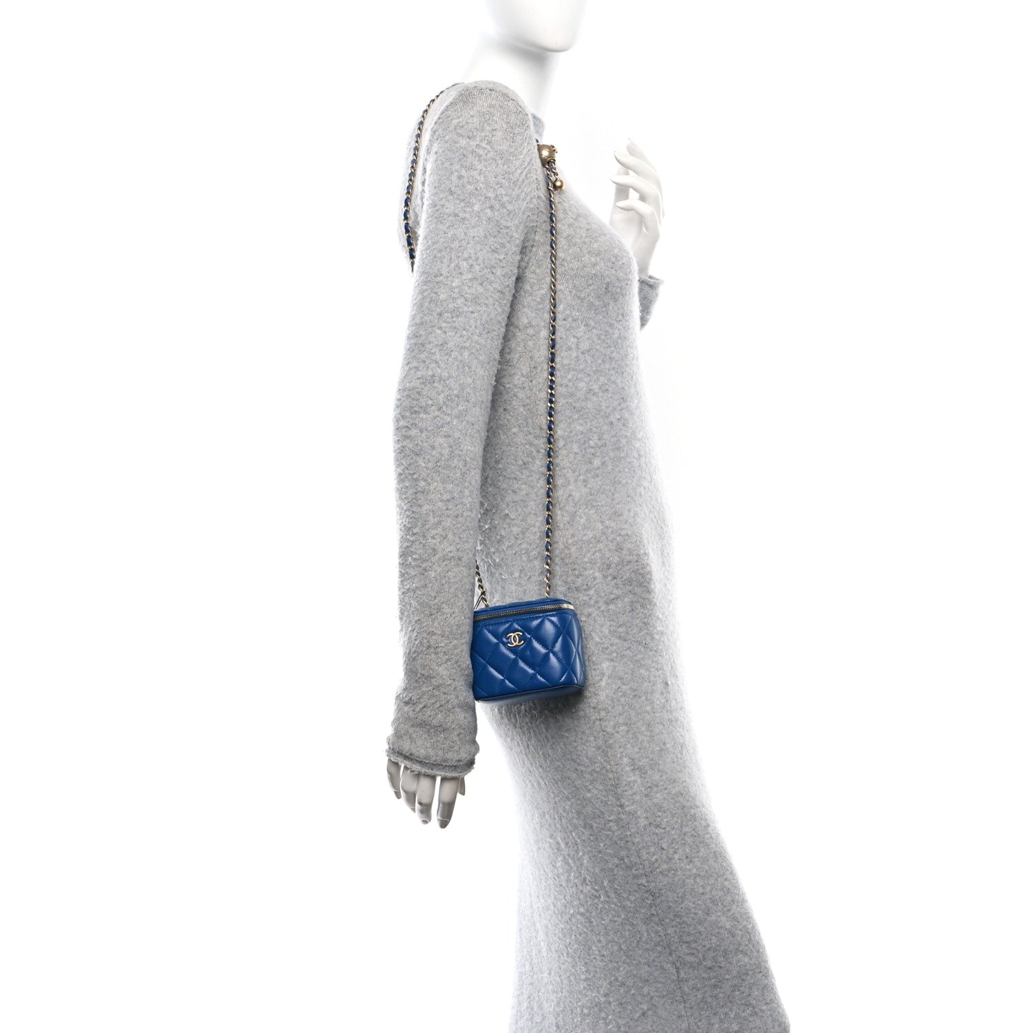 Chanel Lambskin Quilted Pearl Crush Mini Vanity Case With Chain Blue 2 of 11