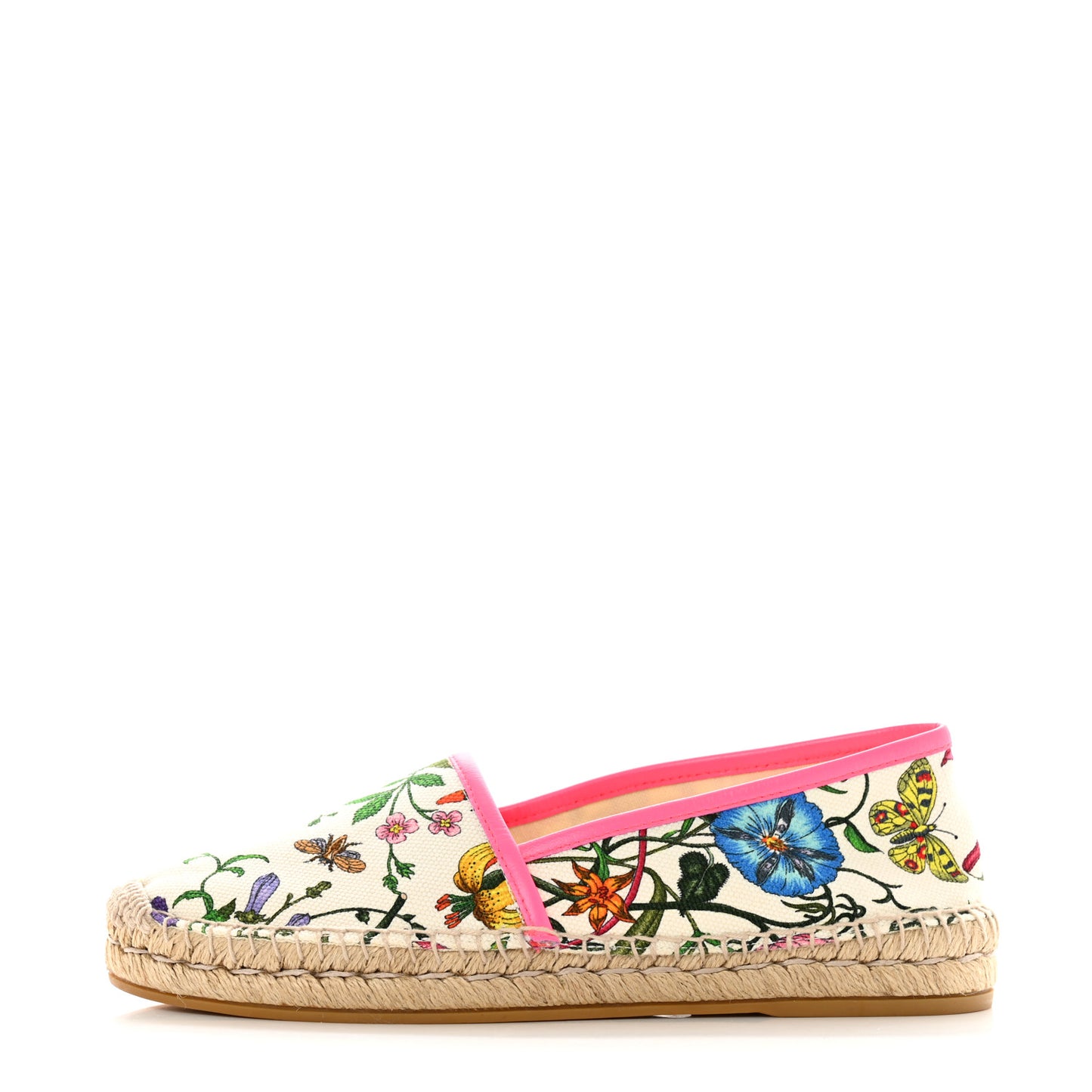Canvas Flora Print Espadrilles 38.5 White Multicolor Fuxia