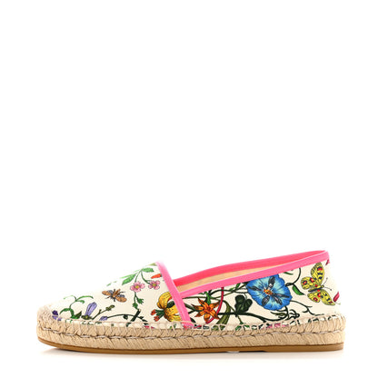 Gucci Canvas Flora Print Espadrilles 38.5 White Multicolor Fuxia 1 of 8