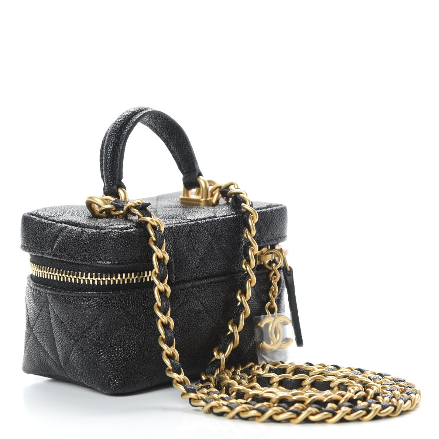 Caviar Quilted Mini Top Handle Vanity With Chain Black