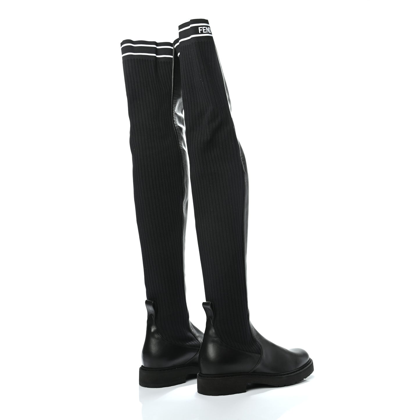 Nappa Stretch Fabric Logo Rockoko Thigh High Boots 37 Black White