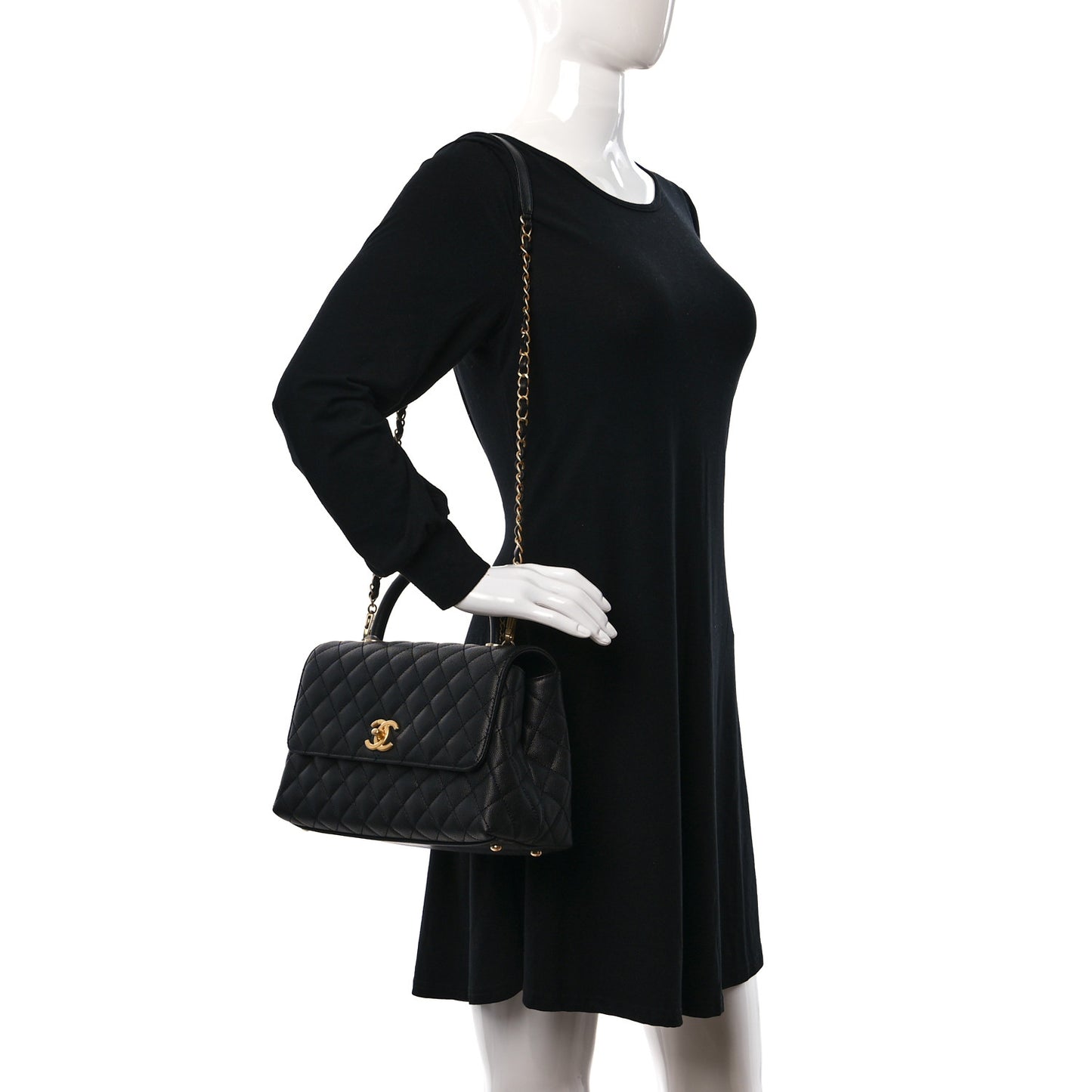 Caviar Quilted Small Coco Chain Handle Flap Black