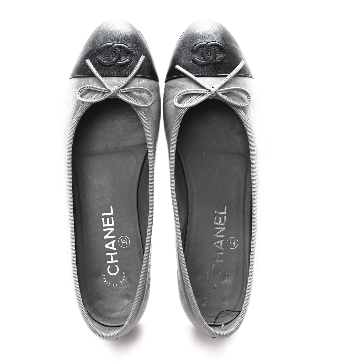 Lambskin Cap Toe CC Ballerina Flats 37.5 Grey Black