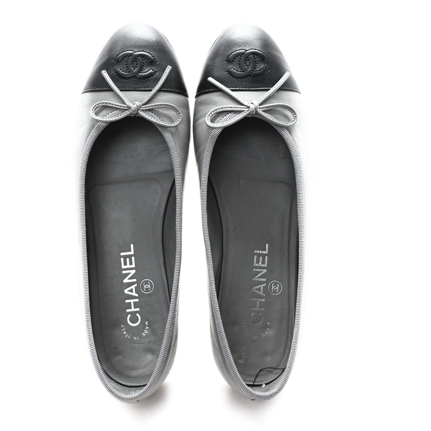 Chanel Lambskin Cap Toe CC Ballerina Flats 37.5 Grey Black 2 of 9