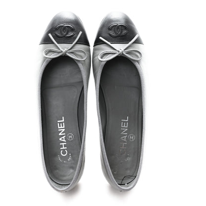 Chanel Lambskin Cap Toe CC Ballerina Flats 37.5 Grey Black 2 of 9