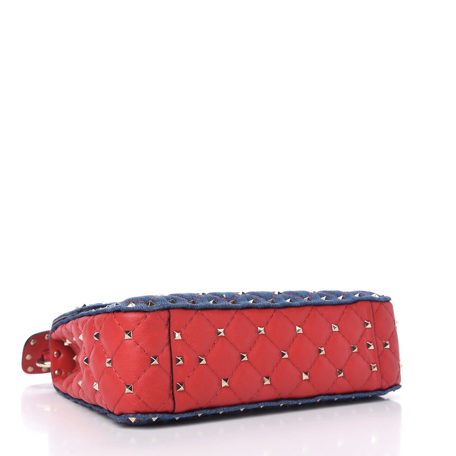 Valentino Garavani Denim Nappa Medium Rockstud Spike Shoulder Bag Denim Rouge 4 of 9