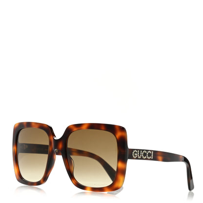 Gucci Acetate Square Frame Crystal Sunglasses GG 0418S Tortoiseshell 1 of 8