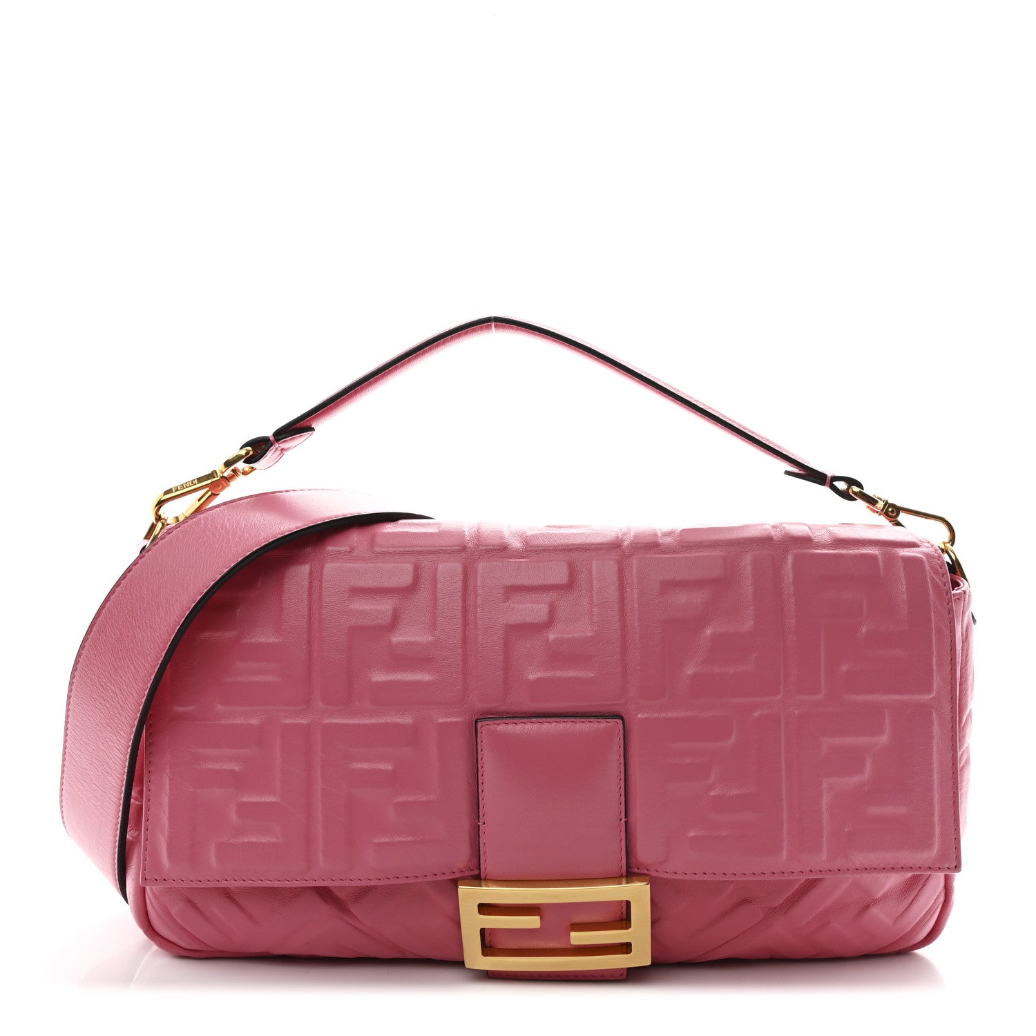 Fendi Nappa FF 1974 Embossed Large Baguette Rosa Fluo 1 of 10