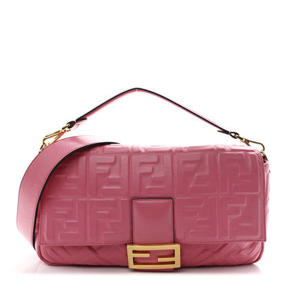Fendi Nappa FF 1974 Embossed Large Baguette Rosa Fluo 1 of 10